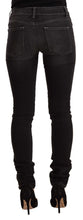 Black Washed Mid Waist Cotton Denim Skinny Jeans GF Ferre