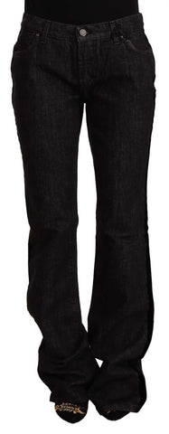 Black Mid Waist Cotton Denim Straight Boot Cut Jeans GF Ferre