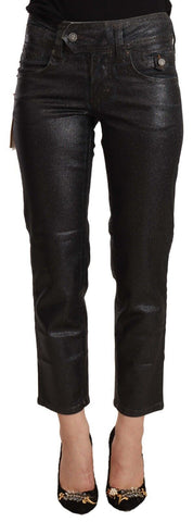 Black Glittered Mid Waist Cotton Cropped Pants John Galliano