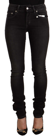 Black Washed Mid Waist Cotton Skinny Slim Fit Jeans GF Ferre