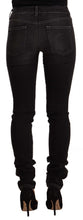 Black Washed Mid Waist Cotton Skinny Slim Fit Jeans GF Ferre