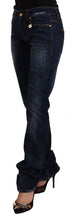Dark Blue Washed Mid Waist Cotton Denim Straight Jeans GF Ferre