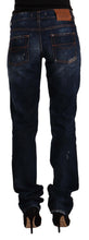 Dark Blue Washed Mid Waist Cotton Denim Straight Jeans GF Ferre