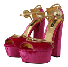 Pink Velvet Crystal Ankle Strap Sandals Shoes Dolce & Gabbana