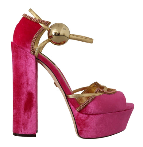 Pink Velvet Crystal Ankle Strap Sandals Shoes Dolce & Gabbana