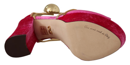 Pink Velvet Crystal Ankle Strap Sandals Shoes Dolce & Gabbana