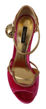 Pink Velvet Crystal Ankle Strap Sandals Shoes Dolce & Gabbana