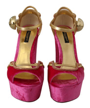 Pink Velvet Crystal Ankle Strap Sandals Shoes Dolce & Gabbana