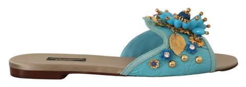 Blue Crystal Exotic Leather Blue Crystal Sandals Dolce & Gabbana