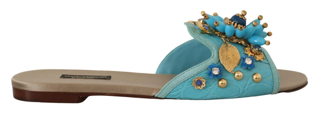 Blue Crystal Exotic Leather Blue Crystal Sandals Dolce & Gabbana