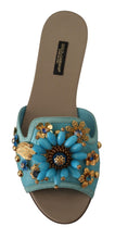 Blue Crystal Exotic Leather Blue Crystal Sandals Dolce & Gabbana