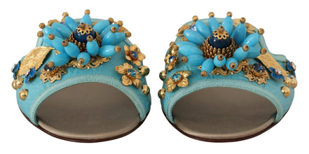 Blue Crystal Exotic Leather Blue Crystal Sandals Dolce & Gabbana