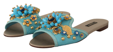 Blue Crystal Exotic Leather Blue Crystal Sandals Dolce & Gabbana