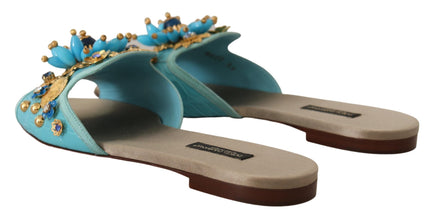 Blue Crystal Exotic Leather Blue Crystal Sandals Dolce & Gabbana