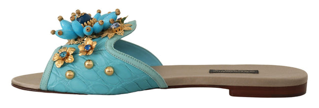 Blue Crystal Exotic Leather Blue Crystal Sandals Dolce & Gabbana