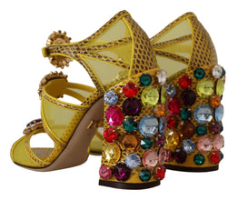 Yellow Leather Crystal Ayers Sandals Shoes Dolce & Gabbana