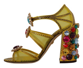 Yellow Leather Crystal Ayers Sandals Shoes Dolce & Gabbana