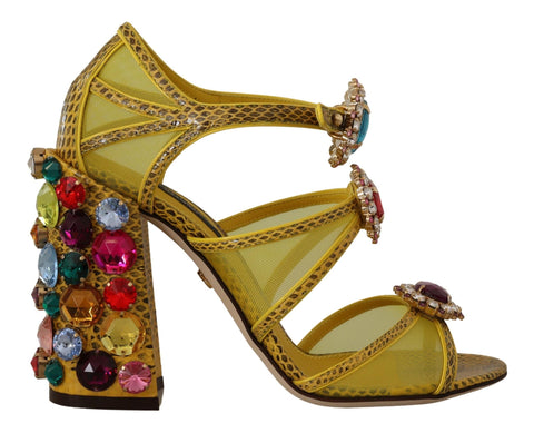 Yellow Leather Crystal Ayers Sandals Shoes Dolce & Gabbana