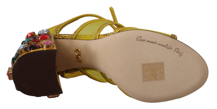 Yellow Leather Crystal Ayers Sandals Shoes Dolce & Gabbana