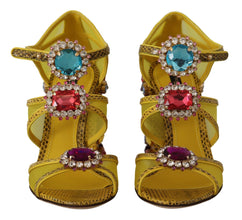 Yellow Leather Crystal Ayers Sandals Shoes Dolce & Gabbana