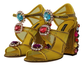 Yellow Leather Crystal Ayers Sandals Shoes Dolce & Gabbana