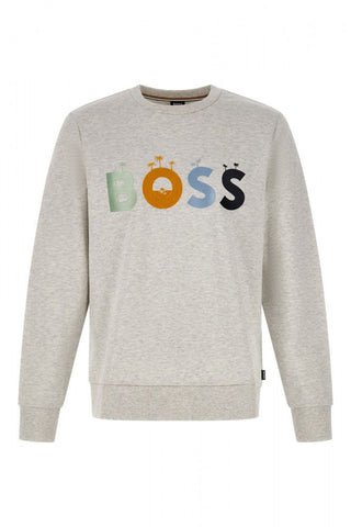 Elegant Grey Round Neck Cotton Sweatshirt Hugo Boss