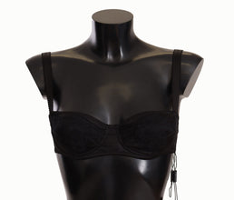 Black Polka Dot Satin Lace Balconette Bra Dolce & Gabbana
