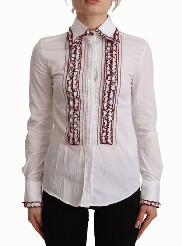 White Cotton Lace Long Sleeves Ruffle Collar Top Shirt Dolce & Gabbana