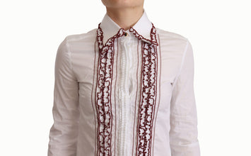 White Cotton Lace Long Sleeves Ruffle Collar Top Shirt Dolce & Gabbana