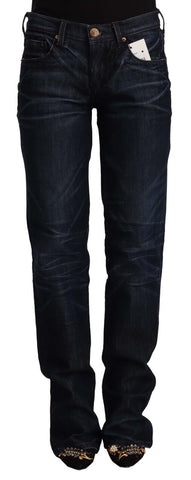 Dark Blue Mid Waist Cotton Denim Straight Jeans Ermanno Scervino