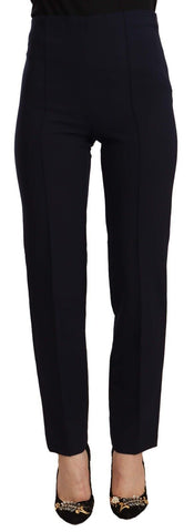 Black High Waist Polyester Women Straight Pants AGLINI