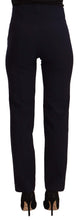 Black High Waist Polyester Women Straight Pants AGLINI