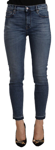 Blue Mid Waist Cotton Denim Slim Fit Cropped Jeans Don The Fuller