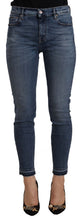 Blue Mid Waist Cotton Denim Slim Fit Cropped Jeans Don The Fuller