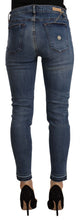 Blue Mid Waist Cotton Denim Slim Fit Cropped Jeans Don The Fuller