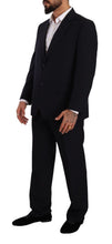 Blue Polyester Single Breasted Formal Suit Domenico Tagliente