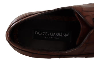 Brown Crocodile Leather Mens Formal Derby Shoes Dolce & Gabbana