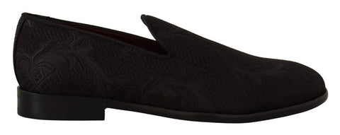 Black Floral Brocade Slippers Loafers Shoes Dolce & Gabbana