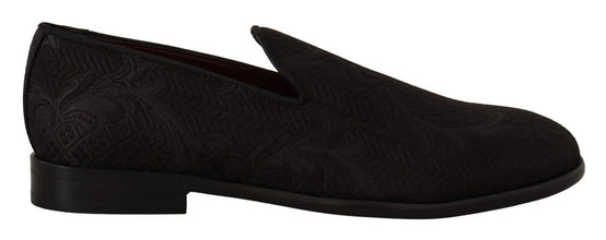 Black Floral Brocade Slippers Loafers Shoes Dolce & Gabbana