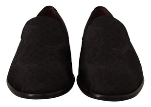 Black Floral Brocade Slippers Loafers Shoes Dolce & Gabbana