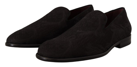 Black Floral Brocade Slippers Loafers Shoes Dolce & Gabbana