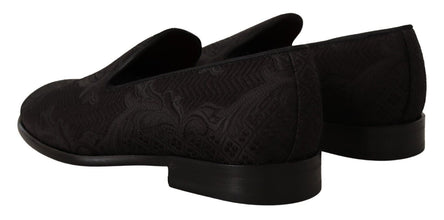 Black Floral Brocade Slippers Loafers Shoes Dolce & Gabbana