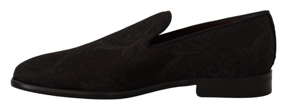Black Floral Brocade Slippers Loafers Shoes Dolce & Gabbana