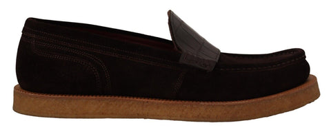 Brown Suede Leather Slip On Flats Moccasin Shoes Dolce & Gabbana