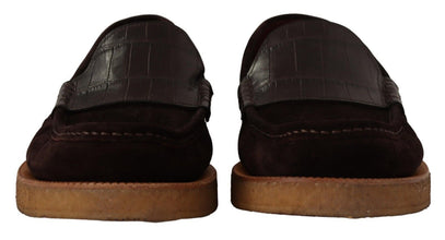 Brown Suede Leather Slip On Flats Moccasin Shoes Dolce & Gabbana