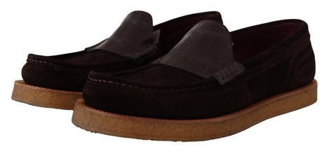 Brown Suede Leather Slip On Flats Moccasin Shoes Dolce & Gabbana