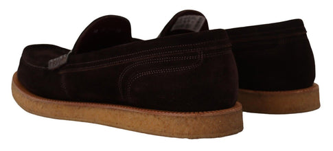 Brown Suede Leather Slip On Flats Moccasin Shoes Dolce & Gabbana