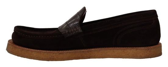 Brown Suede Leather Slip On Flats Moccasin Shoes Dolce & Gabbana
