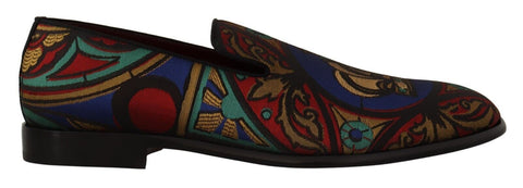Multicolor Jacquard Crown Slippers Loafers Shoes Dolce & Gabbana