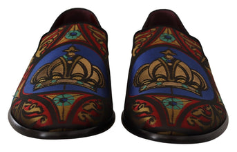 Multicolor Jacquard Crown Slippers Loafers Shoes Dolce & Gabbana